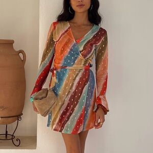 Never Fully Dressed Colorful Striped Wrap Dress (Brand New, Unworn, Tags On)